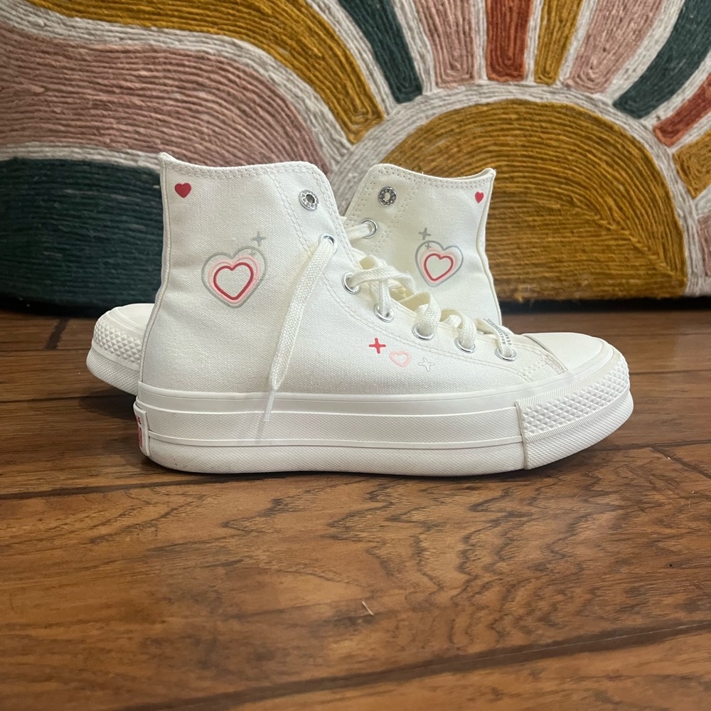 Converse White and Pink Heart High-Top Sneakers